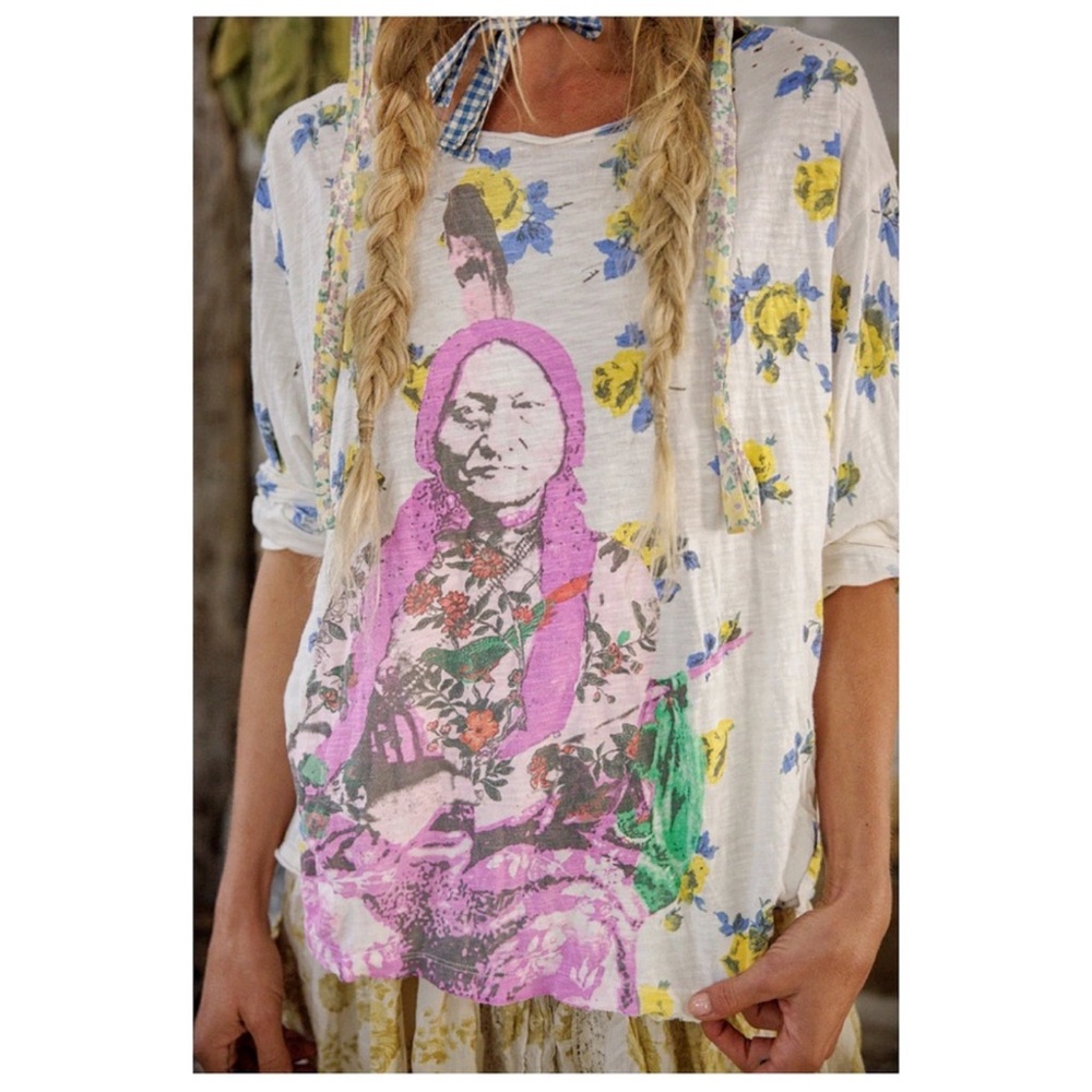 NWT Rare MAGNOLIA PEARL Brave Ol Ye Roses Sitting Bull distressed t-shirt! O/S